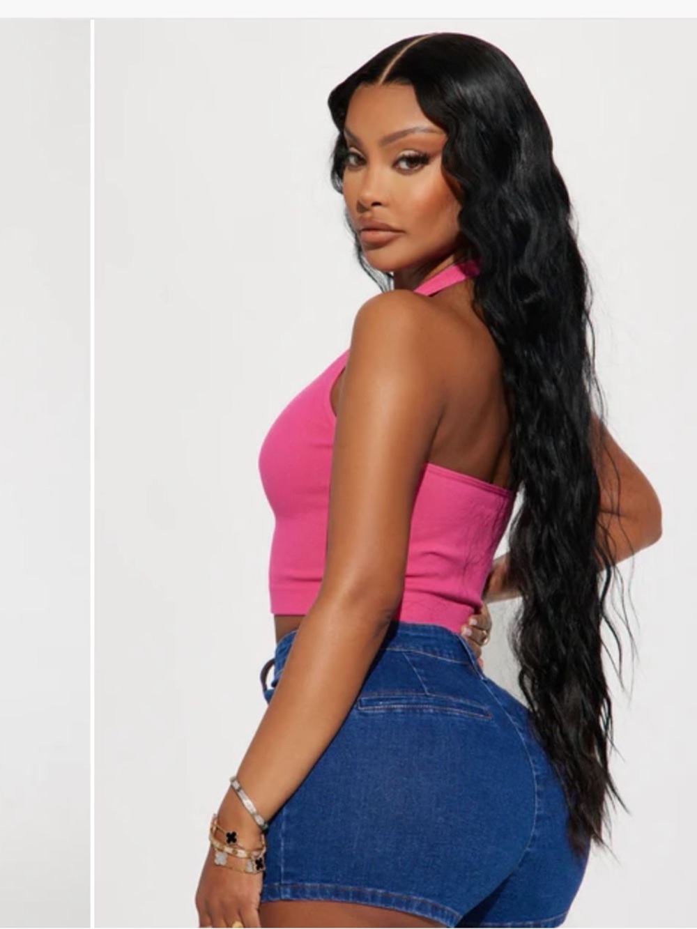 Pink Halter Ribbed Crop Top - Womens - Picture 2 of 4